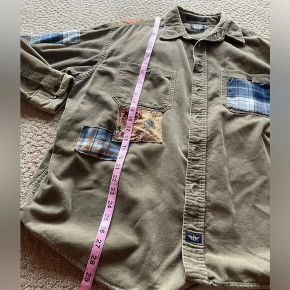 Boho retro upcycled plaid floral graphic patchwork corduroy Dockers button down - Picture 13 of 16